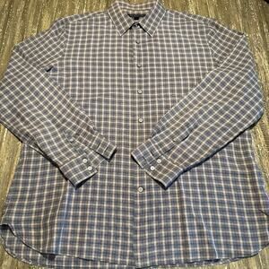 Men's John Varvatos Plaid Long Sleeve Button Down Dress Shirt Tan/Brown, X-Large